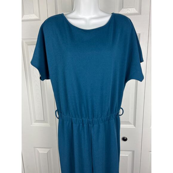 Shein Womens Round Neck Flutter Sleeve Blue Career Belt Looped Jumpsuit Medium - Picture 3 of 8